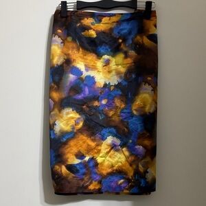 Jones New York Abstract Pencil Skirt in Blue, Yellow, and Brown